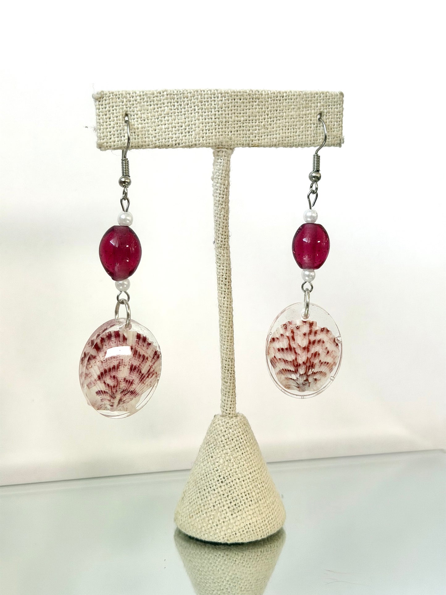Pink Calico Beaded Earrings