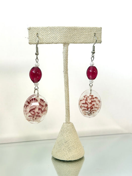 Pink Calico Beaded Earrings